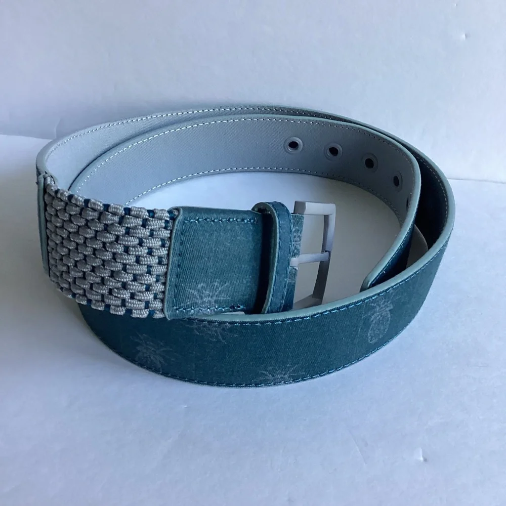 Travis Mathew Cuater Golf Belt Speck Stretch Pineapple Blue Size M/L